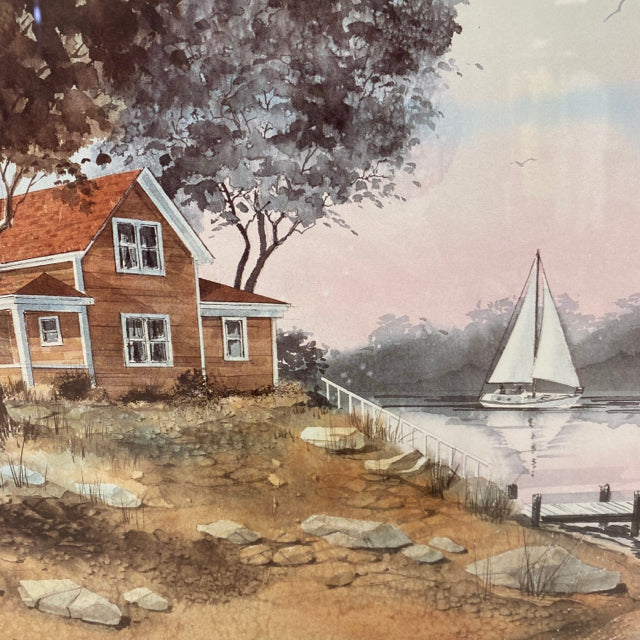 2 sail boats and a house Scene By Carl Martin