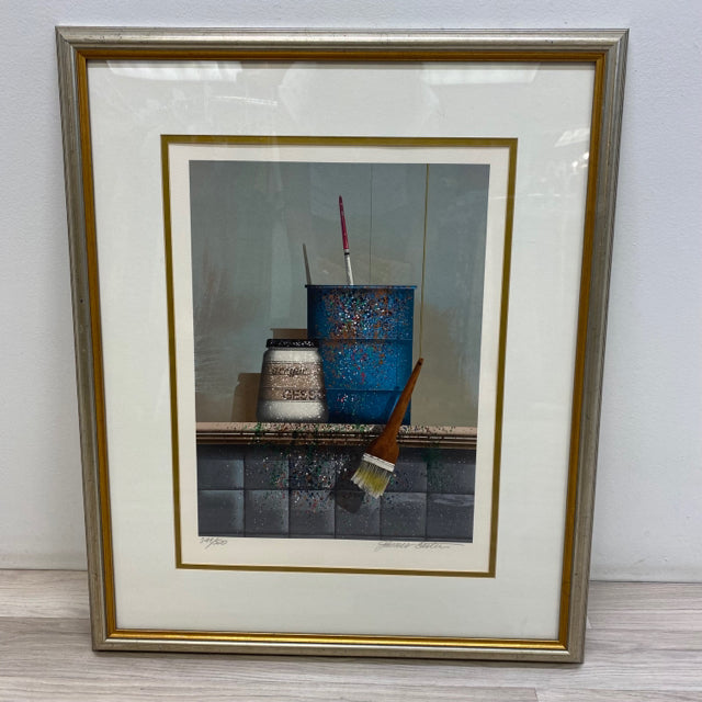 Paint can and brush - signed Lithograph by James Carter
