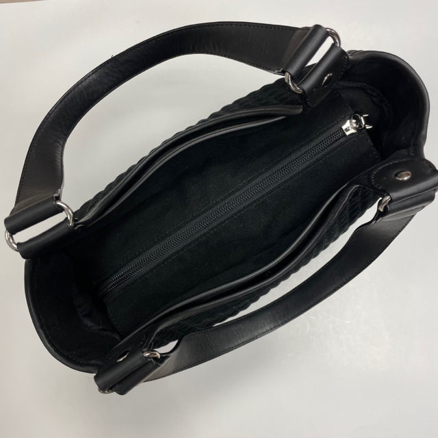 Talbots Black Flat Cordoroy Quilted Satchel Handbag