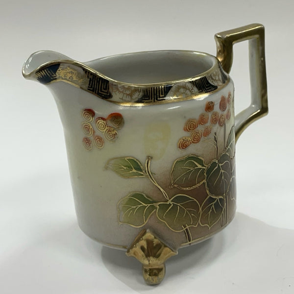Nippon Footed White-Multicolor Gold Trimmed Porcelain Creamer