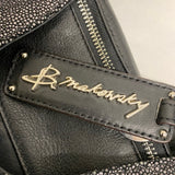 B. Makowsky Black-Silver Leather Patchwork Satchel Handbag