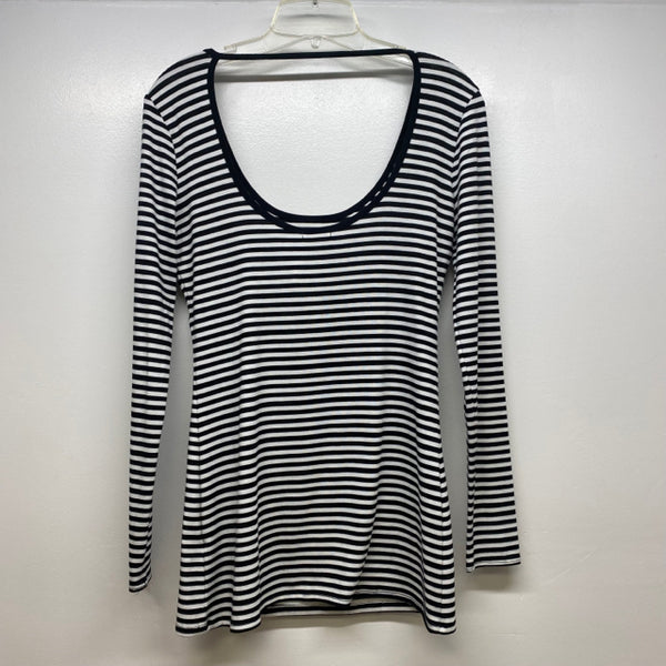 Cache Women's Size S Black-White Striped Long Sleeve Top