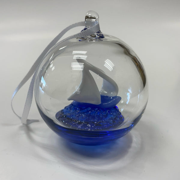 Artful Home Blue Glass Hand Blown Ornament Sail Away