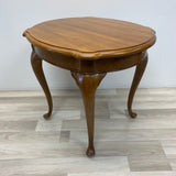 Queen Anne Brown Wood table with front sliding tray