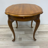 Queen Anne Brown Wood table with front sliding tray