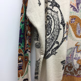 Etro Women's Size M-L Tan-Multi Pattern Knit Open Front Long Sleeve Top