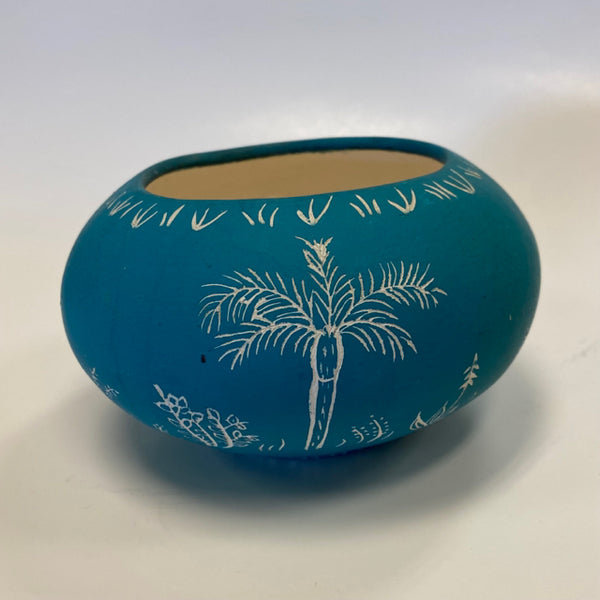 Handmade Aqua-White Ceramic Pottery Bowl