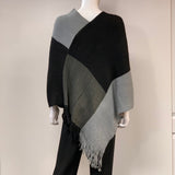 Prajnic Size One Fits All Knit Color Block Poncho-Cape