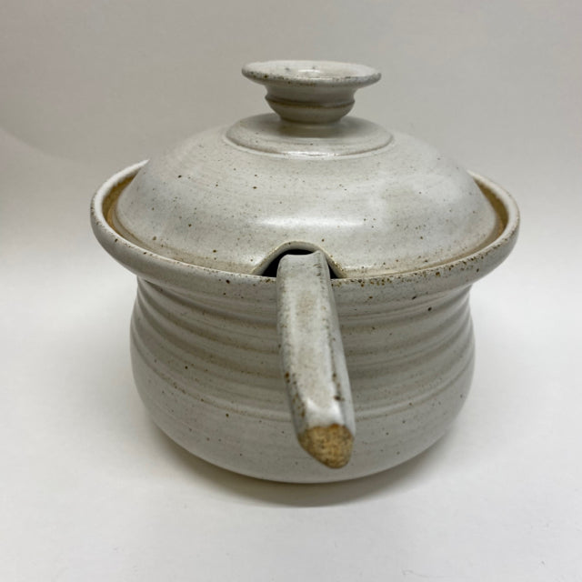 Handmade Beige Clay Pottery Soup Tureen with Lid and Ladle