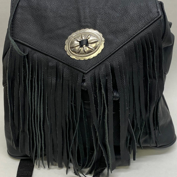 Black Leather Solid Backpack
