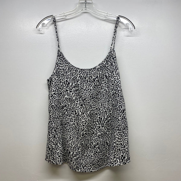 Elan Women's Size L Black-White Animal Print Spaghetti Strap Sleeveless Top