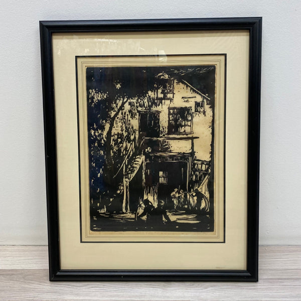 Archival framed linocut picture signed by artist Charles Wilimovsky