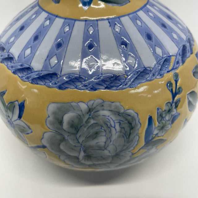 Unbranded Yellow-Blue Ceramic Pottery Painted Vase