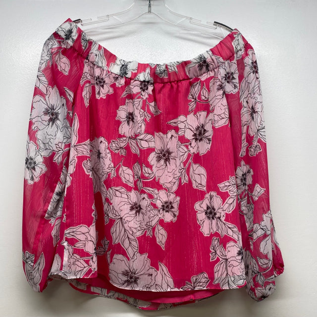 INC Women's Size S Pink-Multi Floral Cold Shoulder Long Sleeve Top