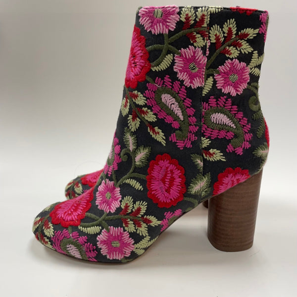 Sole Society Size 6 Women's Pink-Multi Embroidered High Heel Booties