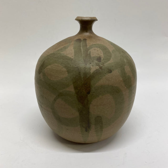 Handmade Tan-Green Ceramic Pottery Vase
