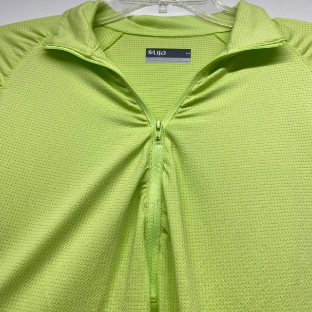Lija Size S Women's Lime Textured Zip Mock Neck Activewear Top