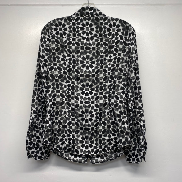 Michael Michael Kors Size S Women's Black-White Geometric Zip Up Blouse