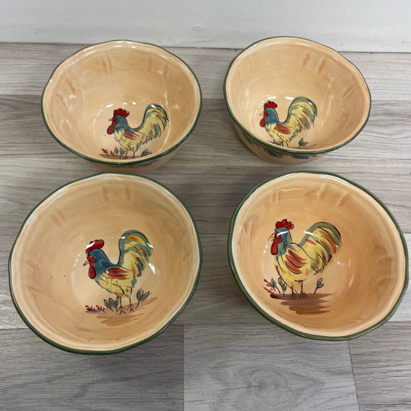 Set of 4 Tabletops Cream-Multi Ceramic Bowl - Boulevard Handpainted - Rooster