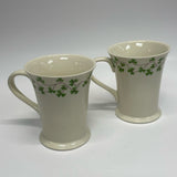 Shannon Cream-Green Ceramic Mug with Shamrock Pattern Set of 2