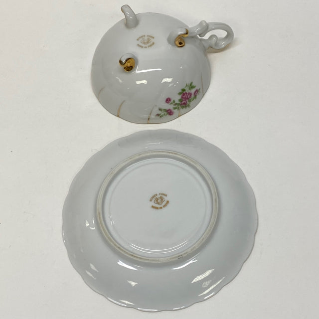 Ucagco White-Multicolor Fine China Footed Cup and Saucer