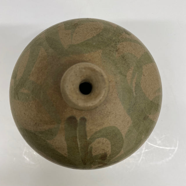 Handmade Tan-Green Ceramic Pottery Vase