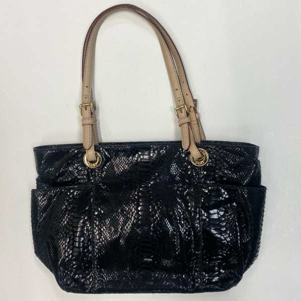 Michael Michael Kors Black Patent Leather Animal Print Shoulder Handbag