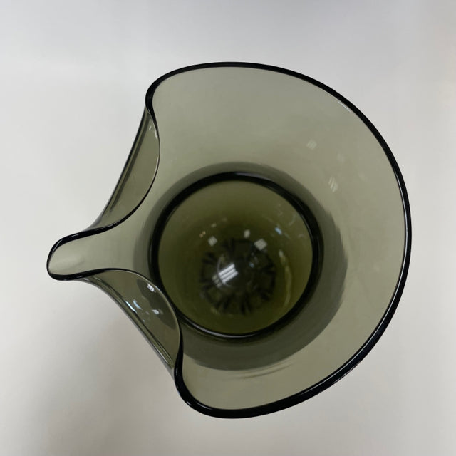 Sasaki Green Glass Stemmed Pitcher with Spout