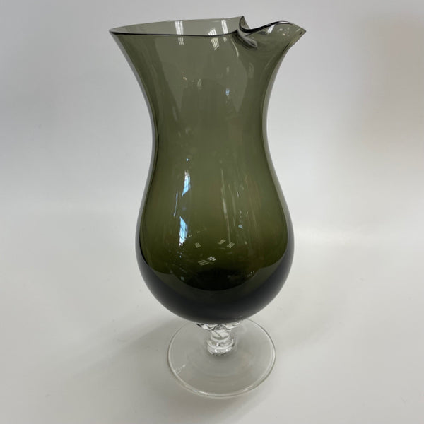 Sasaki Green Glass Stemmed Pitcher with Spout