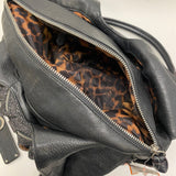 B. Makowsky Black-Silver Leather Patchwork Satchel Handbag