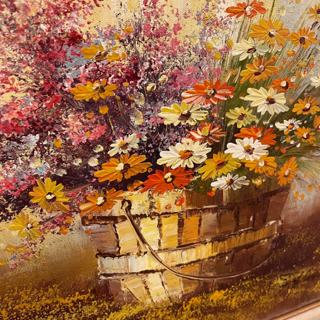 Terracotta- Mult Weaven Basket with Flowers  Painting