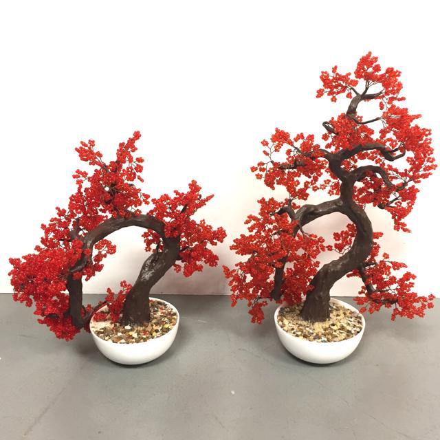 Red Wire-Beaded Bonsai Tree - Treasures Upscale Consignment