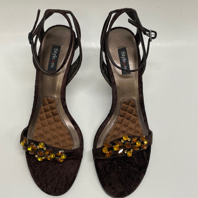 Style & CO Size 9 Women's Brown Beaded High Heel Sandals