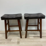 Brown Wood- Faux Leather Counter Height Stool