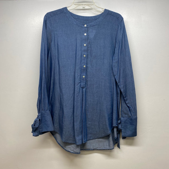 Loft Size S Women's Blue Solid Button Up Blouse