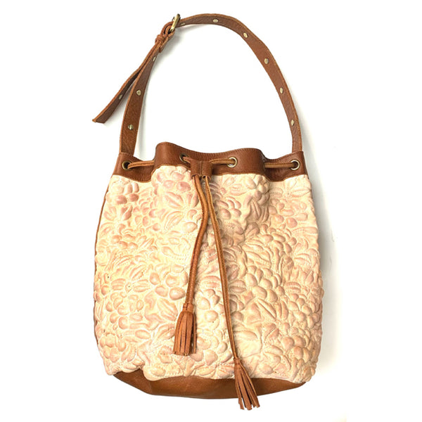 Anabaglish Brown  Leather Embroidered Handbag