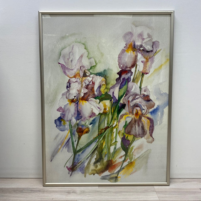 White-Multicolor Signed Art G Chiqbotto Irises with Silver Frame
