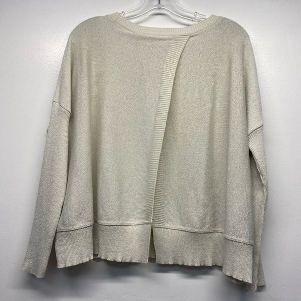 Planet by Lauren G Size One Size-M Women's Cream-Silver Shimmer Long Sleeve Top
