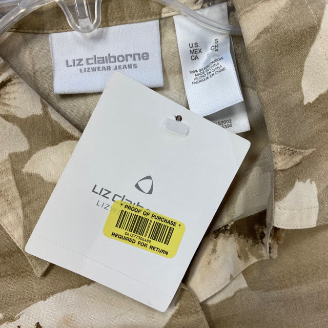 Liz Claiborne Size S Women's Beige Floral Button Up Short Sleeve Top