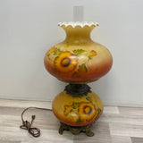 Hand Painted Yellow-Multicolor Fenton Hurracaine Glass Lamp