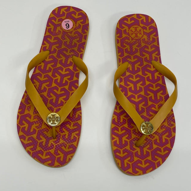 Tory Burch Size 8-9 Women's Orange-Multi Geometric Camel Toe Flip