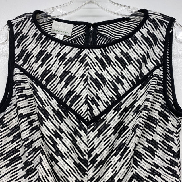 Donna Morgan Size 8-M Women's Black-White Pattern Fit And Flare Sleeveless Dress