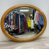 Brown Oak Wood Oval Mirror