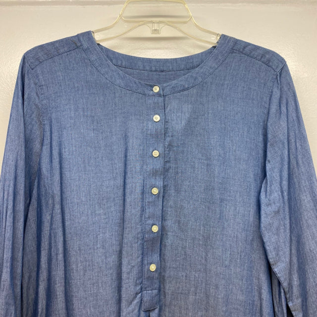 Loft Size S Women's Blue Solid Button Up Blouse