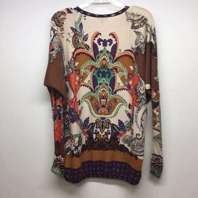 Etro Women's Size M-L Tan-Multi Pattern Knit Open Front Long Sleeve Top