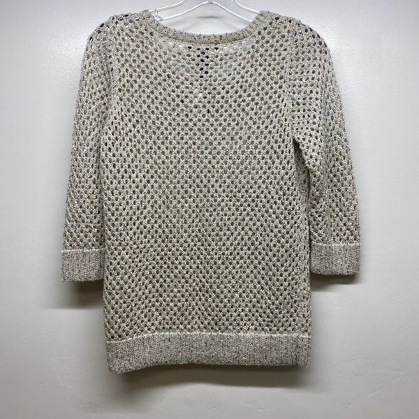 INC Size M Women's Beige-Silver Cut Out 3/4 Sleeve Sweater