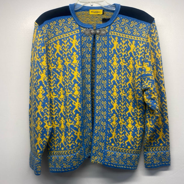 Kuna Kilgren Size L Women's Blue-Multi Pattern Single Button Sweater