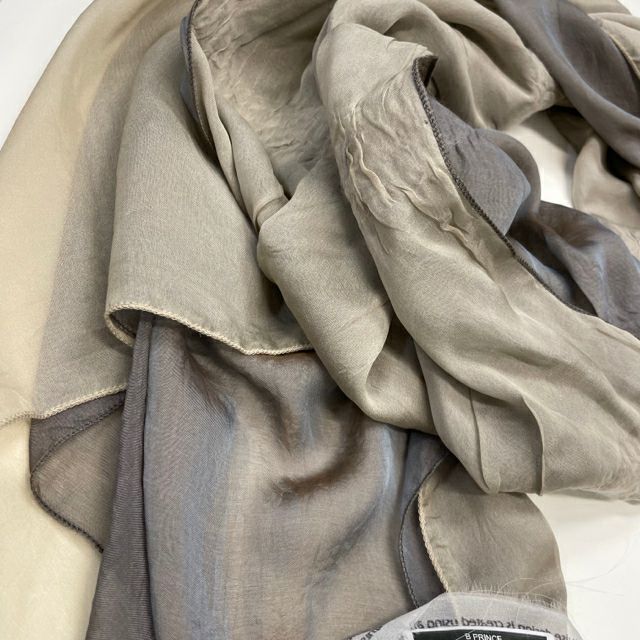 Christa Louisa Tan-Grey Silk Blend Colorblock Scarf