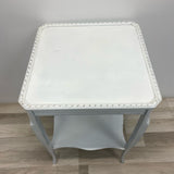 Side Open White Wood Distressed Table - 1 Shelf