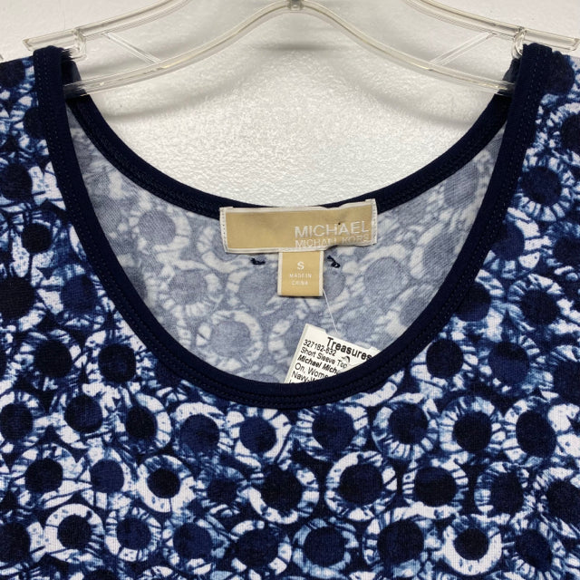 Michael Michael Kors Women's Size S Navy-White Pattern Short Sleeve Top